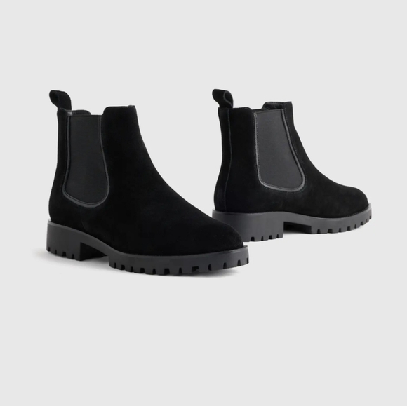 Quince Shoes - Quince Black Chelsea Lug Sole Boots Italian Suede